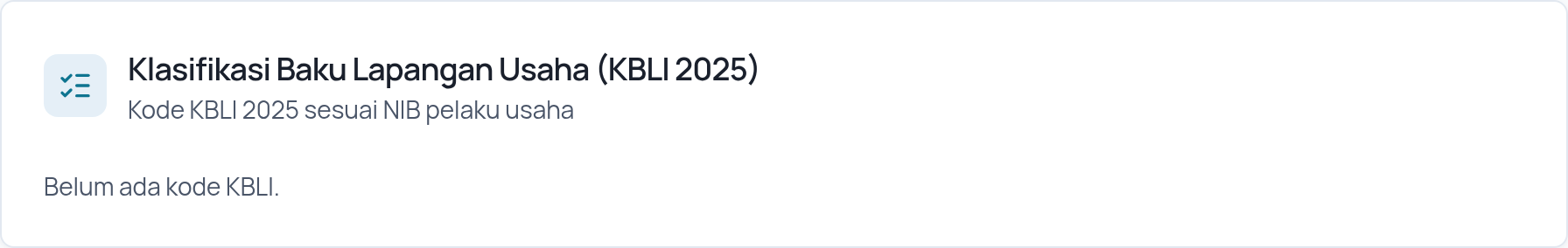 Bagian KBLI 2025 pada halaman Profil