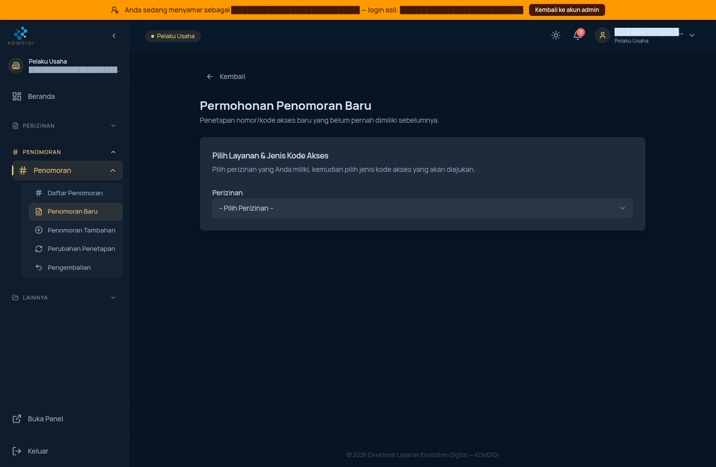 Wizard Penomoran Baru - langkah pertama