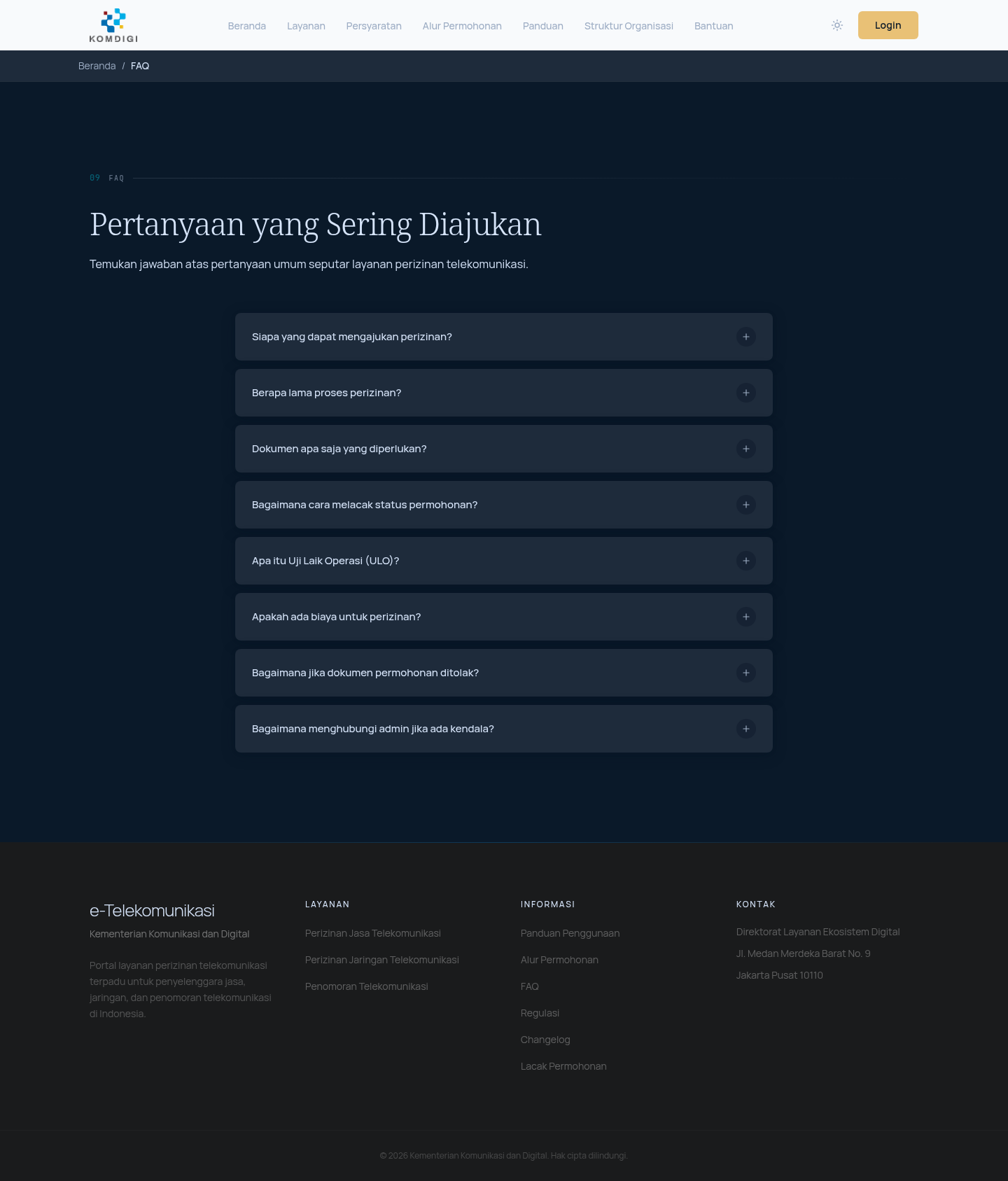 Halaman FAQ (semua tertutup)