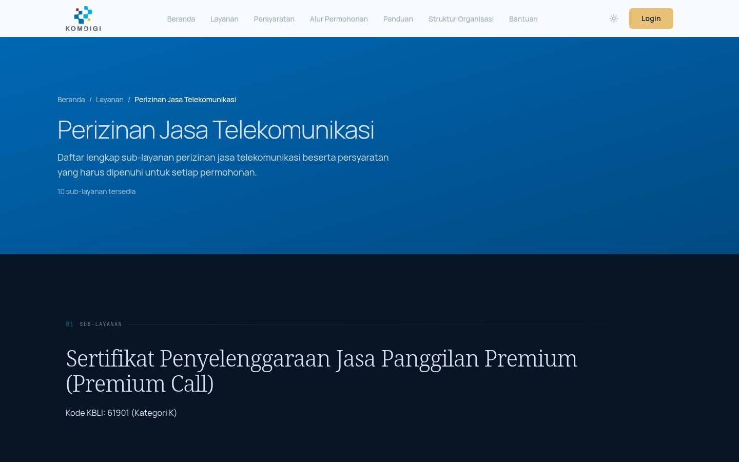 Bagian atas halaman: judul kategori dan sub-layanan pertama