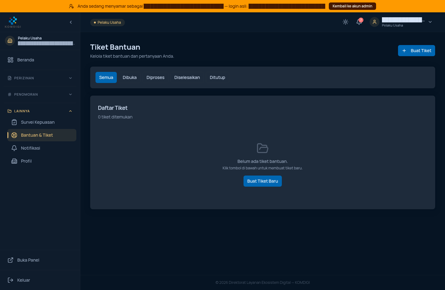 Daftar Tiket Bantuan (kosong, belum ada tiket)