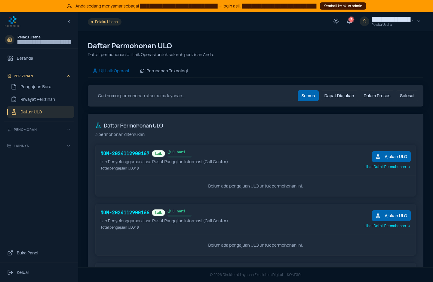 Daftar Permohonan ULO