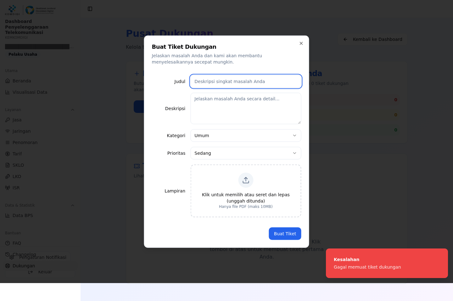 Formulir Buat Tiket Dukungan